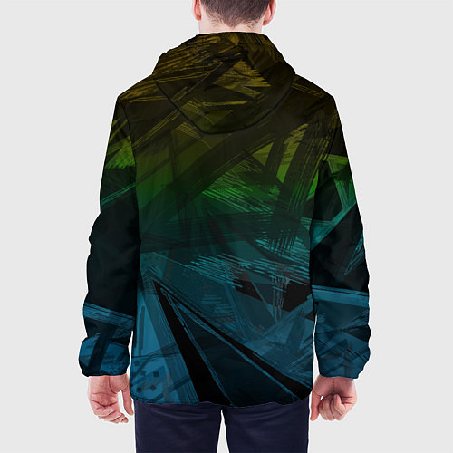 Мужская куртка Черный абстрактный узор на сине-зеленом фоне / 3D-Белый – фото 4