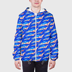 Куртка с капюшоном мужская Плывущие девушки на синем, цвет: 3D-белый — фото 2