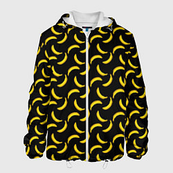 Куртка с капюшоном мужская Бананы паттерн на чёрном фоне, цвет: 3D-белый