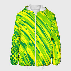 Куртка с капюшоном мужская Абстракция зеленые линии, цвет: 3D-белый