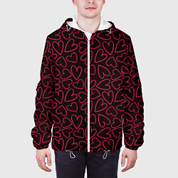 Куртка с капюшоном мужская Розовые сердечки на темном фоне, цвет: 3D-белый — фото 2