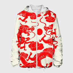 Куртка с капюшоном мужская Японские красные драконы, цвет: 3D-белый