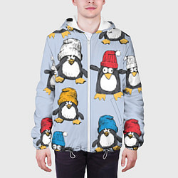 Куртка с капюшоном мужская Смешные пингвины, цвет: 3D-белый — фото 2