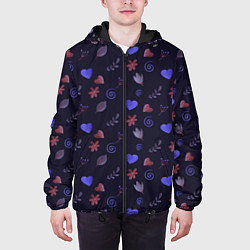 Куртка с капюшоном мужская Паттерн с сердечками и цветами, цвет: 3D-черный — фото 2