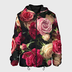 Куртка с капюшоном мужская Нежные кустовые розы, цвет: 3D-черный