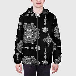 Куртка с капюшоном мужская Паттерн с орнаментом мандалы на черном фоне, цвет: 3D-черный — фото 2