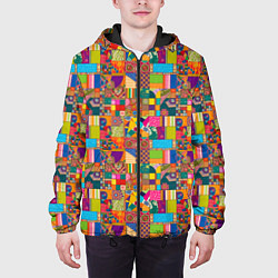 Куртка с капюшоном мужская Лоскутное шитье, рисовала нейросеть, цвет: 3D-черный — фото 2