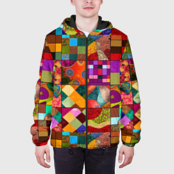 Куртка с капюшоном мужская Лоскутное шитье, пэчворк из нейросети, цвет: 3D-черный — фото 2