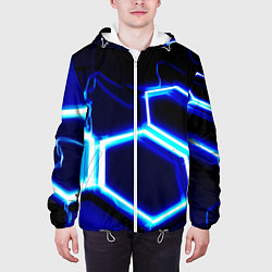 Куртка с капюшоном мужская Neon abstraction plates storm, цвет: 3D-белый — фото 2