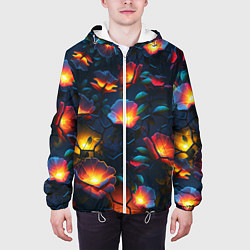 Куртка с капюшоном мужская Светящиеся цветы, цвет: 3D-белый — фото 2