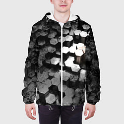 Куртка с капюшоном мужская Карбоновые соты абстрация, цвет: 3D-белый — фото 2
