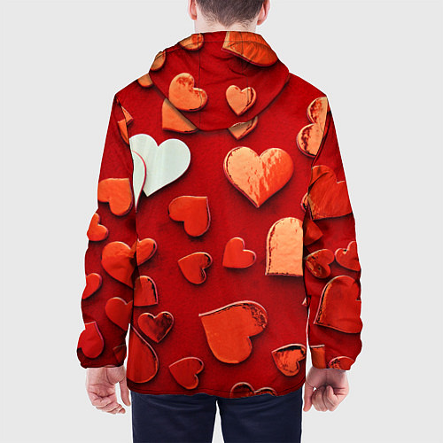 Мужская куртка Красные сердца на красном фоне / 3D-Белый – фото 4