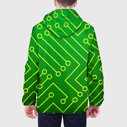 Мужская куртка Технический зелёный паттерн с жёлтыми лучами / 3D-Белый – фото 4