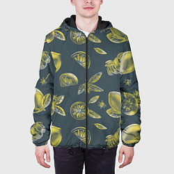 Куртка с капюшоном мужская Лимоны в карандаше на сером фоне, цвет: 3D-черный — фото 2