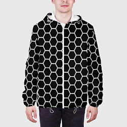 Куртка с капюшоном мужская Черно белые соты абстракция, цвет: 3D-белый — фото 2