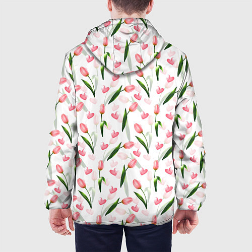 Мужская куртка Тюльпаны и сердечки - паттерн / 3D-Белый – фото 4