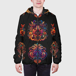 Куртка с капюшоном мужская Русские орнаменты неон, цвет: 3D-черный — фото 2