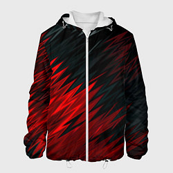 Куртка с капюшоном мужская Черно-Красная штриховка, цвет: 3D-белый