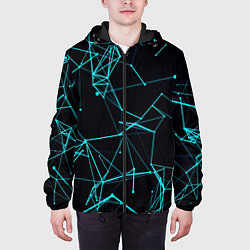 Куртка с капюшоном мужская Лучи абстракции неоновые, цвет: 3D-черный — фото 2