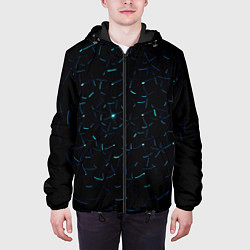 Куртка с капюшоном мужская Абстрактные неоновые светло-синие линии шара, цвет: 3D-черный — фото 2