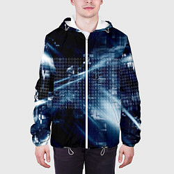 Куртка с капюшоном мужская Тёмно-ледяной фон и бесконечный код, цвет: 3D-белый — фото 2