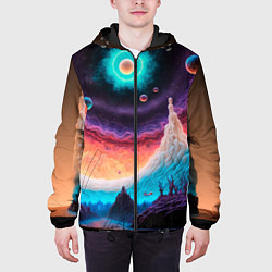 Куртка с капюшоном мужская Абстрактный кусок земли со снежным лесом и космосо, цвет: 3D-черный — фото 2