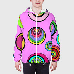 Куртка с капюшоном мужская Разноцветные круги, цвет: 3D-белый — фото 2