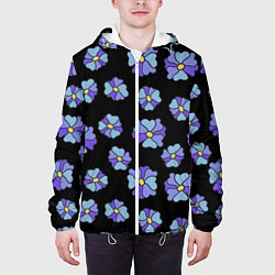 Куртка с капюшоном мужская Дудл цветы на черном - паттерн, цвет: 3D-белый — фото 2