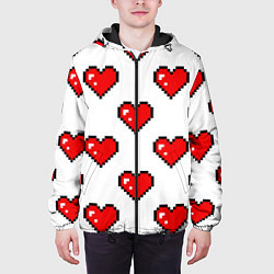 Куртка с капюшоном мужская Сердца в стиле пиксель-арт, цвет: 3D-черный — фото 2