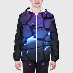 Куртка с капюшоном мужская Неоновые трещины - голубая лава, цвет: 3D-белый — фото 2