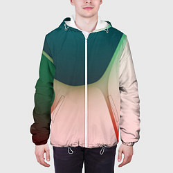 Куртка с капюшоном мужская Абстрактные зелёные и розовые пластины, цвет: 3D-белый — фото 2