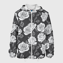 Куртка с капюшоном мужская Нарисованные белые розы, цвет: 3D-белый