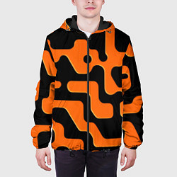 Куртка с капюшоном мужская Черно-оранжевый абстрактный лабиринт, цвет: 3D-черный — фото 2
