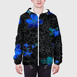 Куртка с капюшоном мужская Неоновые цветы, цвет: 3D-белый — фото 2