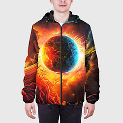 Куртка с капюшоном мужская Планета в огненном космосе, цвет: 3D-черный — фото 2