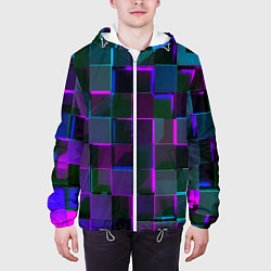 Куртка с капюшоном мужская Неоновые линии и кубы, цвет: 3D-белый — фото 2