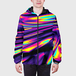 Куртка с капюшоном мужская Неоновые разводы цветных красок, цвет: 3D-черный — фото 2