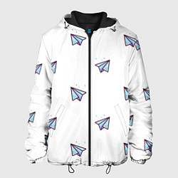 Куртка с капюшоном мужская Бумажные самолетики, цвет: 3D-черный