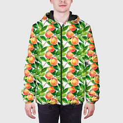 Куртка с капюшоном мужская Персики акварельный паттерн, цвет: 3D-черный — фото 2