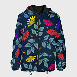 Куртка с капюшоном мужская Листья и цветы, цвет: 3D-черный