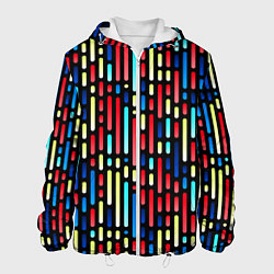 Куртка с капюшоном мужская Неоновые полосы - авангардный паттерн, цвет: 3D-белый