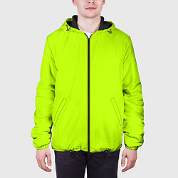 Куртка с капюшоном мужская Лайм цвет: однотонный лаймовый, цвет: 3D-черный — фото 2