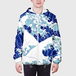 Куртка с капюшоном мужская Японская графика - волна - паттерн, цвет: 3D-белый — фото 2