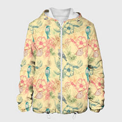 Куртка с капюшоном мужская Птицы и цветы, цвет: 3D-белый