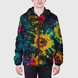 Куртка с капюшоном мужская Тай дай на темном фоне: арт нейросети, цвет: 3D-черный — фото 2