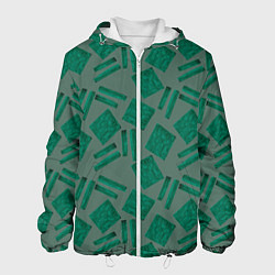 Куртка с капюшоном мужская Зеленые акварельные мазки, цвет: 3D-белый