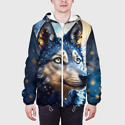 Куртка с капюшоном мужская Волк на синем фоне, цвет: 3D-белый — фото 2