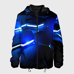 Куртка с капюшоном мужская Металлические соты с синей подсветкой, цвет: 3D-черный