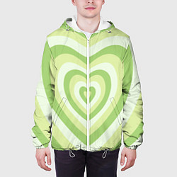 Куртка с капюшоном мужская Зеленые сердца - индикид паттерн, цвет: 3D-белый — фото 2