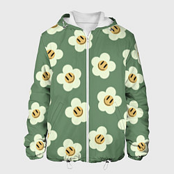 Мужская куртка Цветочки-смайлики: темно-зеленый паттерн